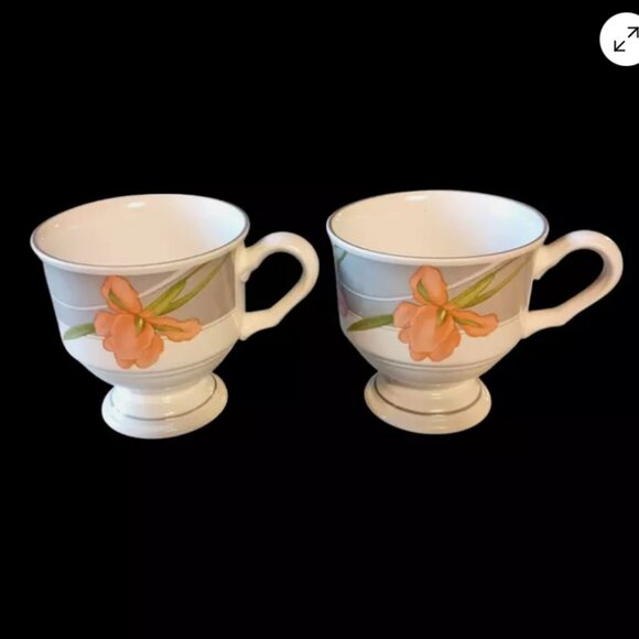 2 Sango Footed Ceramic Coffee Tea Cup Mug Floral Memories 378 Cherish from Korea - Picture 4 of 12